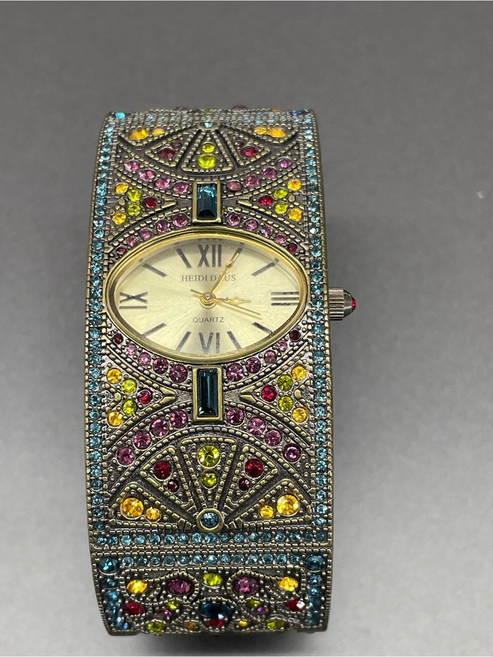 Heidi Daus Gold-Tone Oval Dial Multicolor Crystal Cuff Watch - Picture 5 of 5